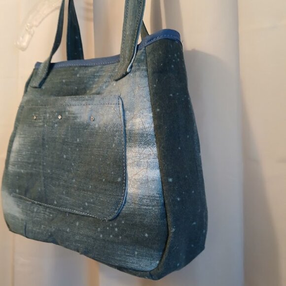 New Galaxy Stars print Shoulder Bag Purse denim Blue Double handle Western Gems - Picture 2 of 7